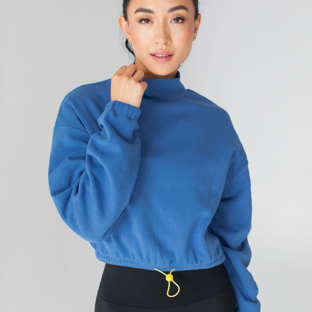 TARA Periwinkle Blue Pullover Sweatshirt Cinched Waist NEW